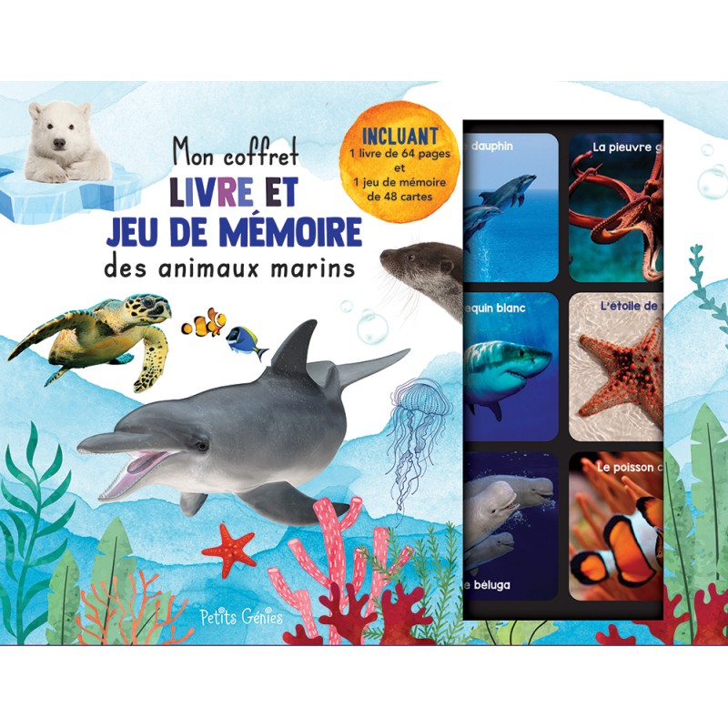 Mon coffret livre et jeu de mémoire des animaux marins